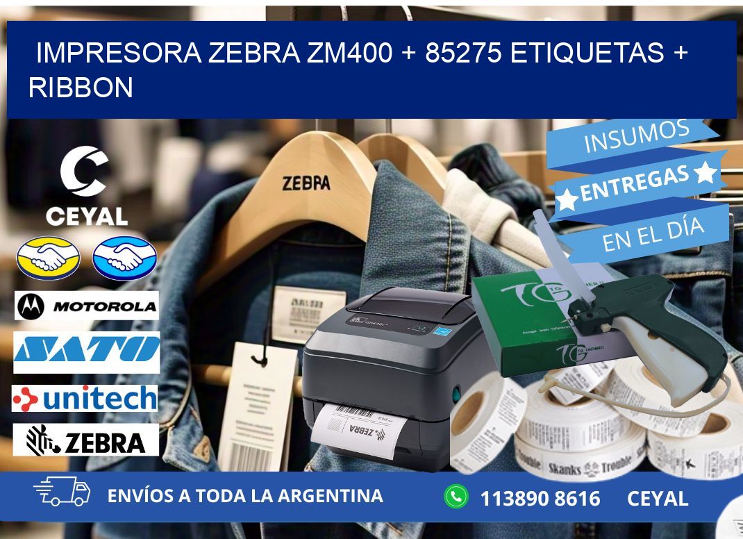 impresora zebra zm400 + 85275 etiquetas + ribbon