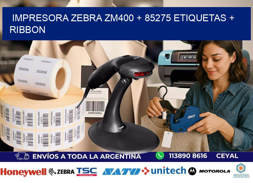 impresora zebra zm400 + 85275 etiquetas + ribbon