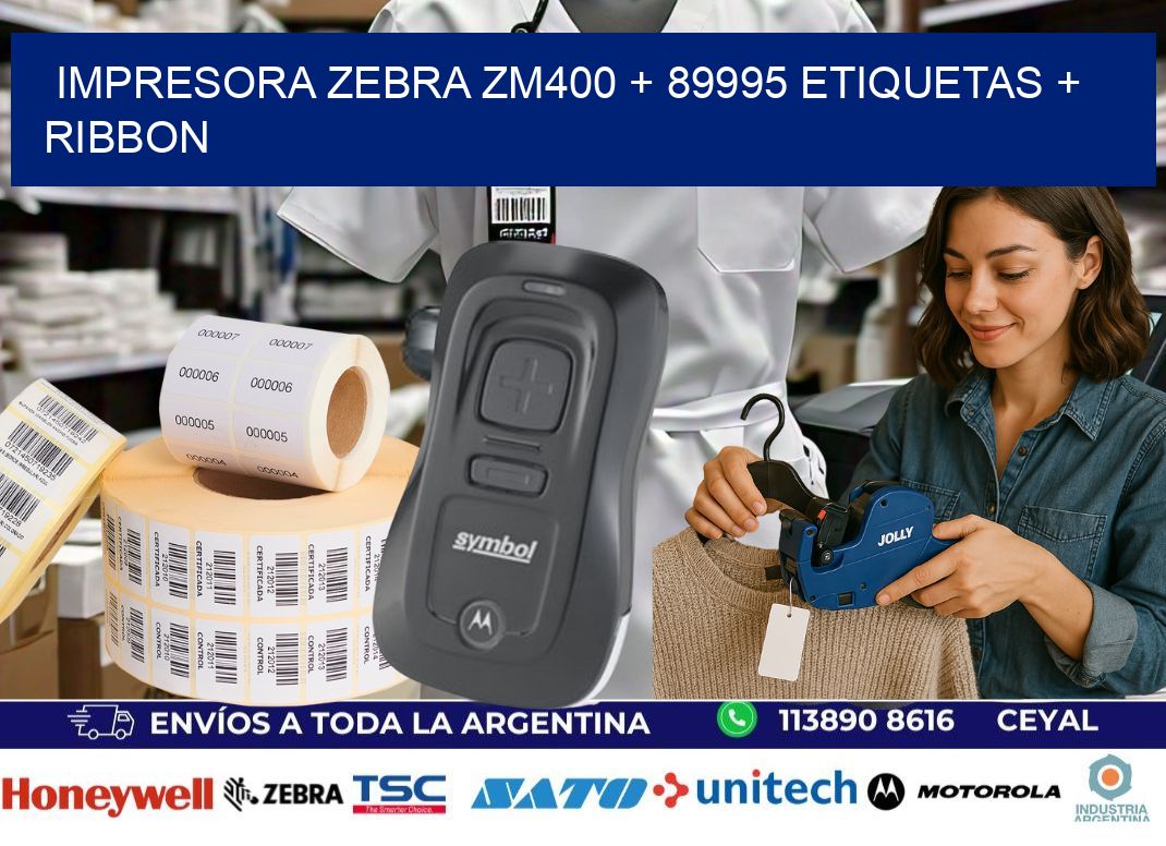 impresora zebra zm400 + 89995 etiquetas + ribbon