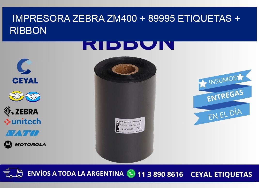 impresora zebra zm400 + 89995 etiquetas + ribbon