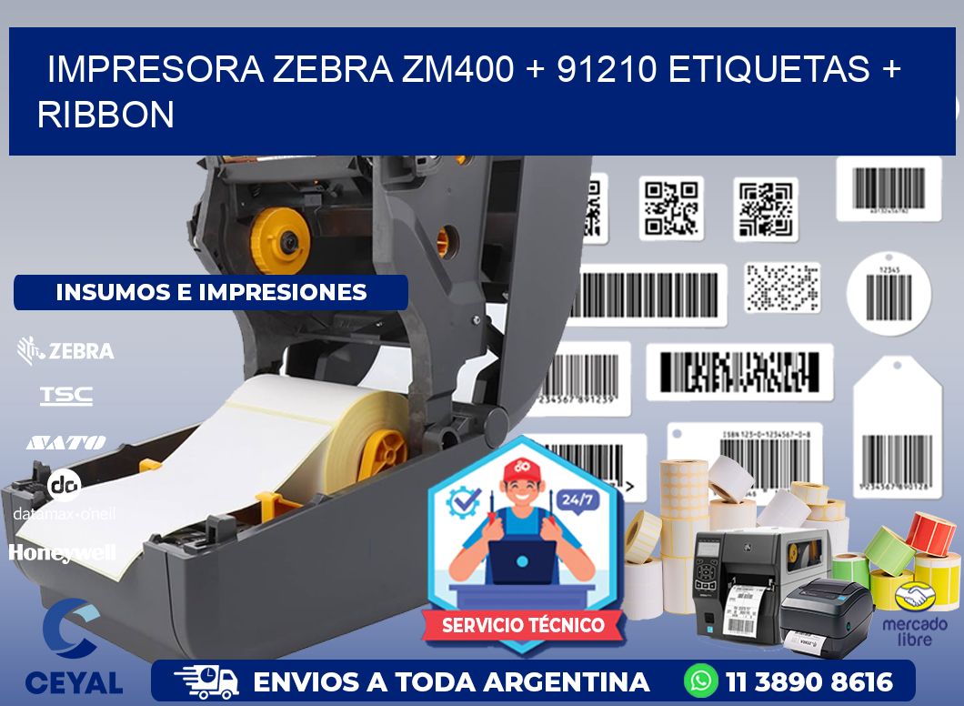 impresora zebra zm400 + 91210 etiquetas + ribbon