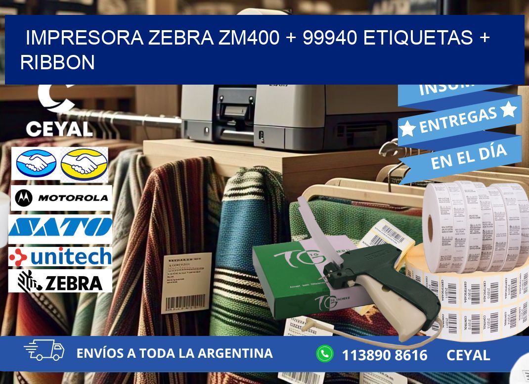 impresora zebra zm400 + 99940 etiquetas + ribbon