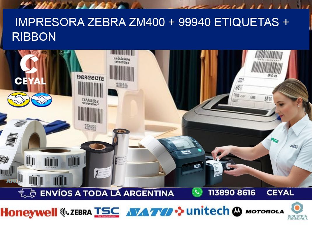 impresora zebra zm400 + 99940 etiquetas + ribbon
