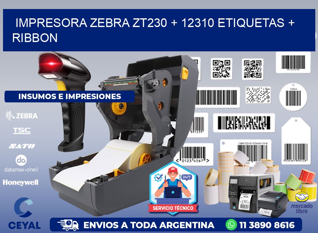impresora zebra zt230 + 12310 etiquetas + ribbon