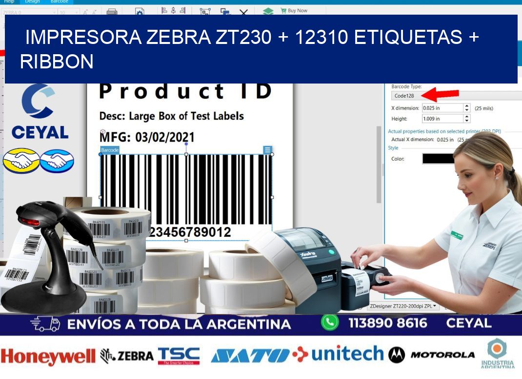impresora zebra zt230 + 12310 etiquetas + ribbon