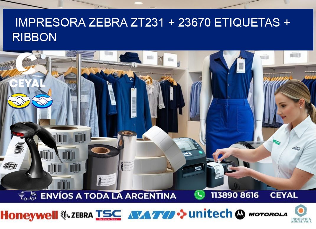 impresora zebra zt231 + 23670 etiquetas + ribbon