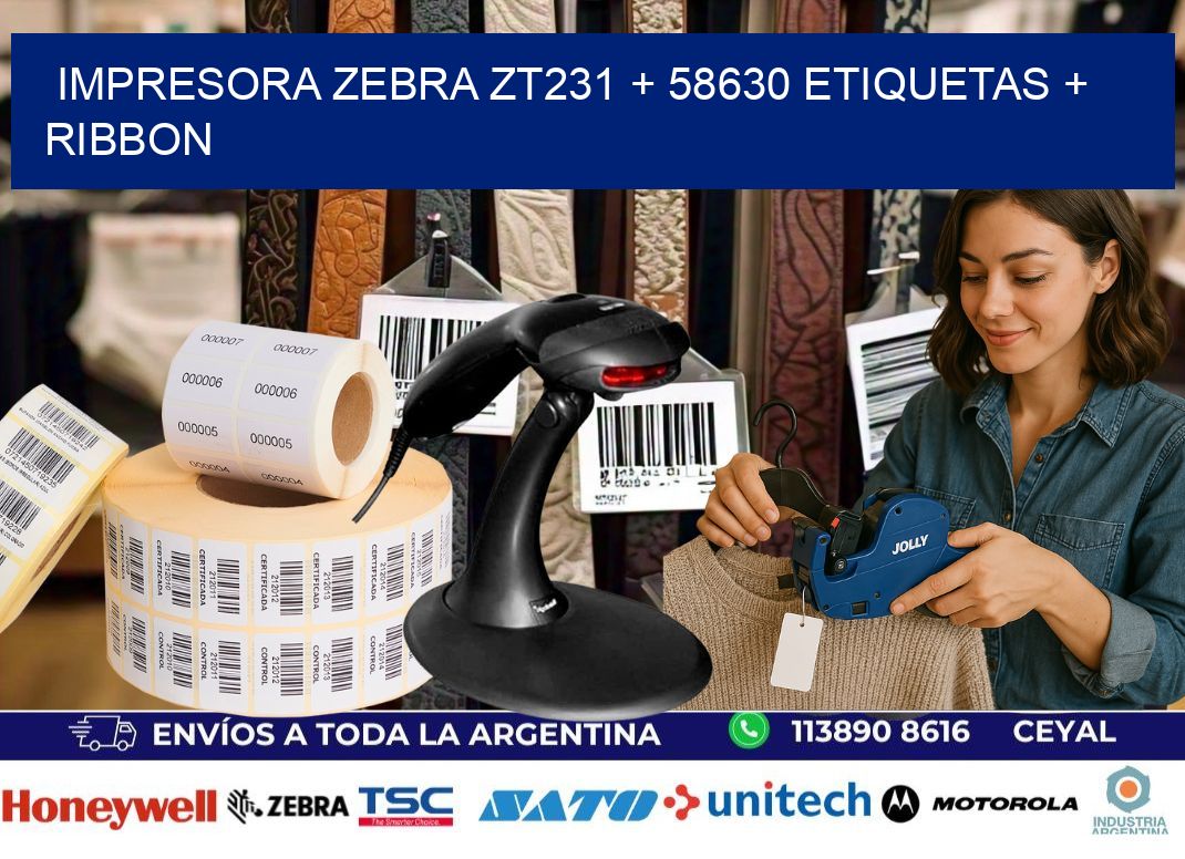 impresora zebra zt231 + 58630 etiquetas + ribbon