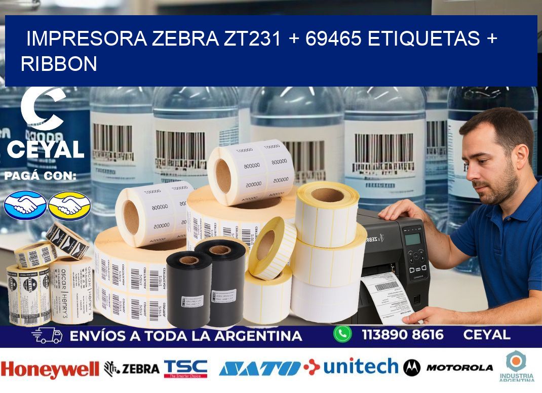 impresora zebra zt231 + 69465 etiquetas + ribbon