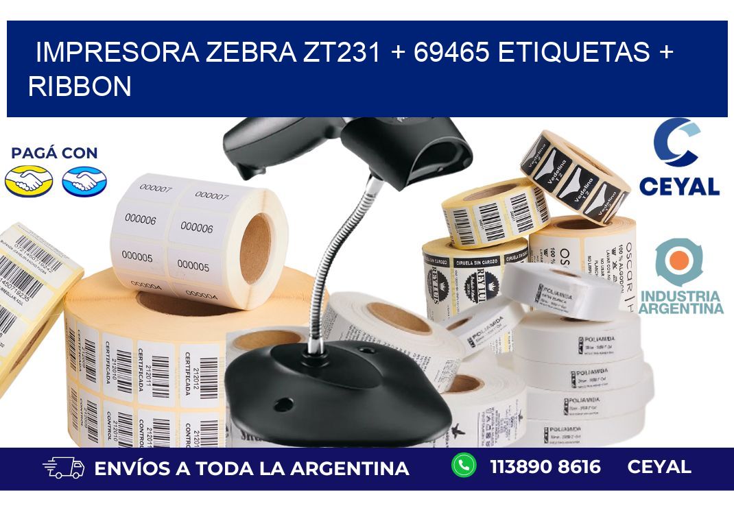 impresora zebra zt231 + 69465 etiquetas + ribbon