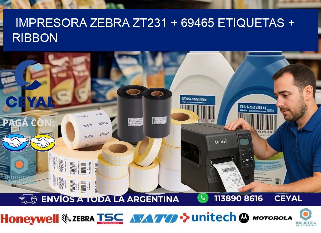 impresora zebra zt231 + 69465 etiquetas + ribbon