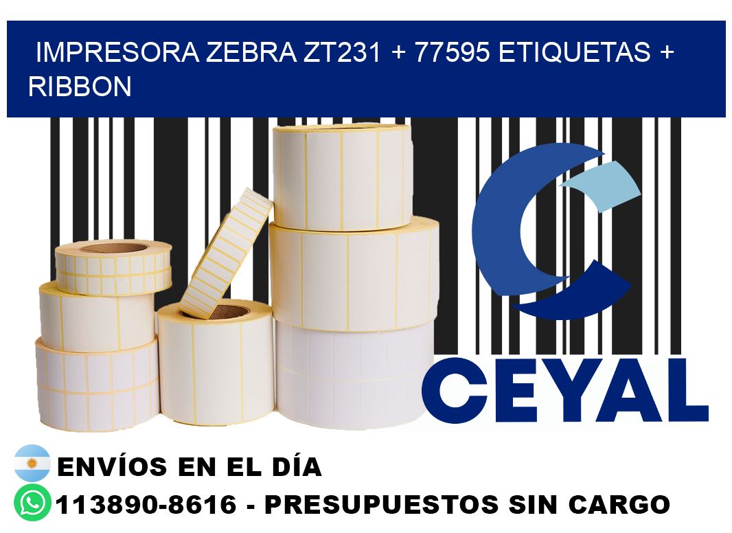 impresora zebra zt231 + 77595 etiquetas + ribbon