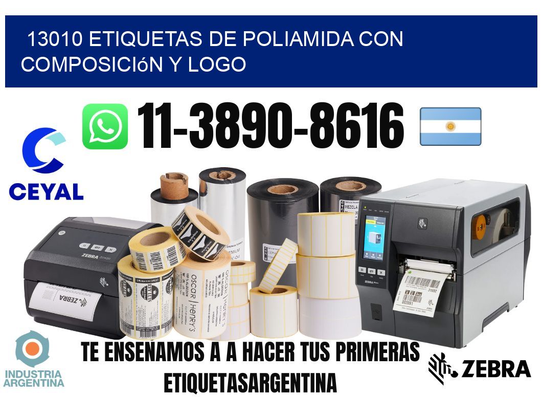 13010 Etiquetas de poliamida con composición y logo
