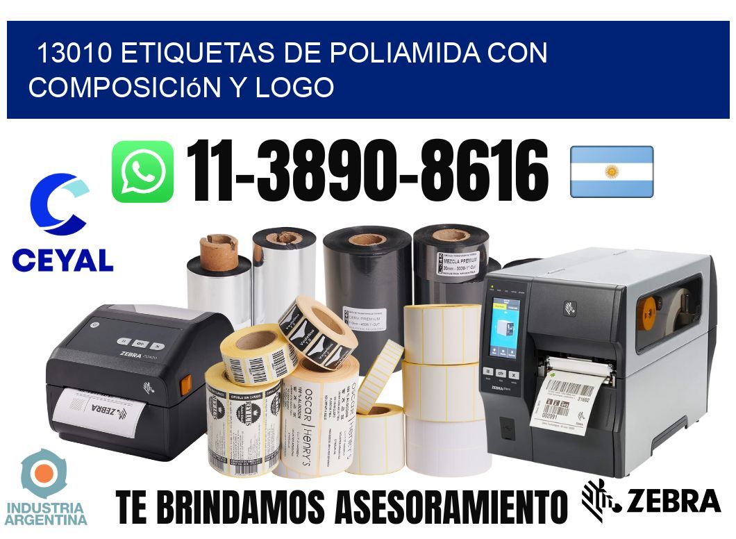13010 Etiquetas de poliamida con composición y logo