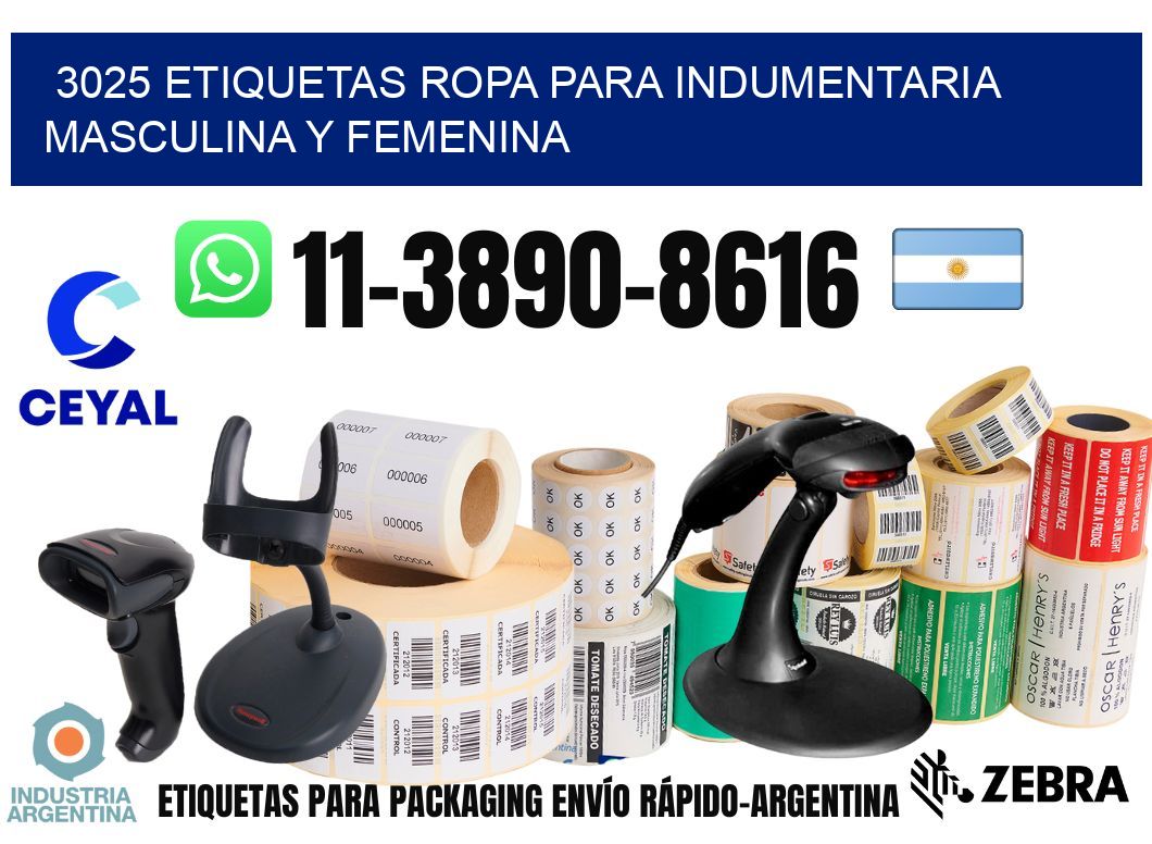 3025 Etiquetas ropa para indumentaria masculina y femenina