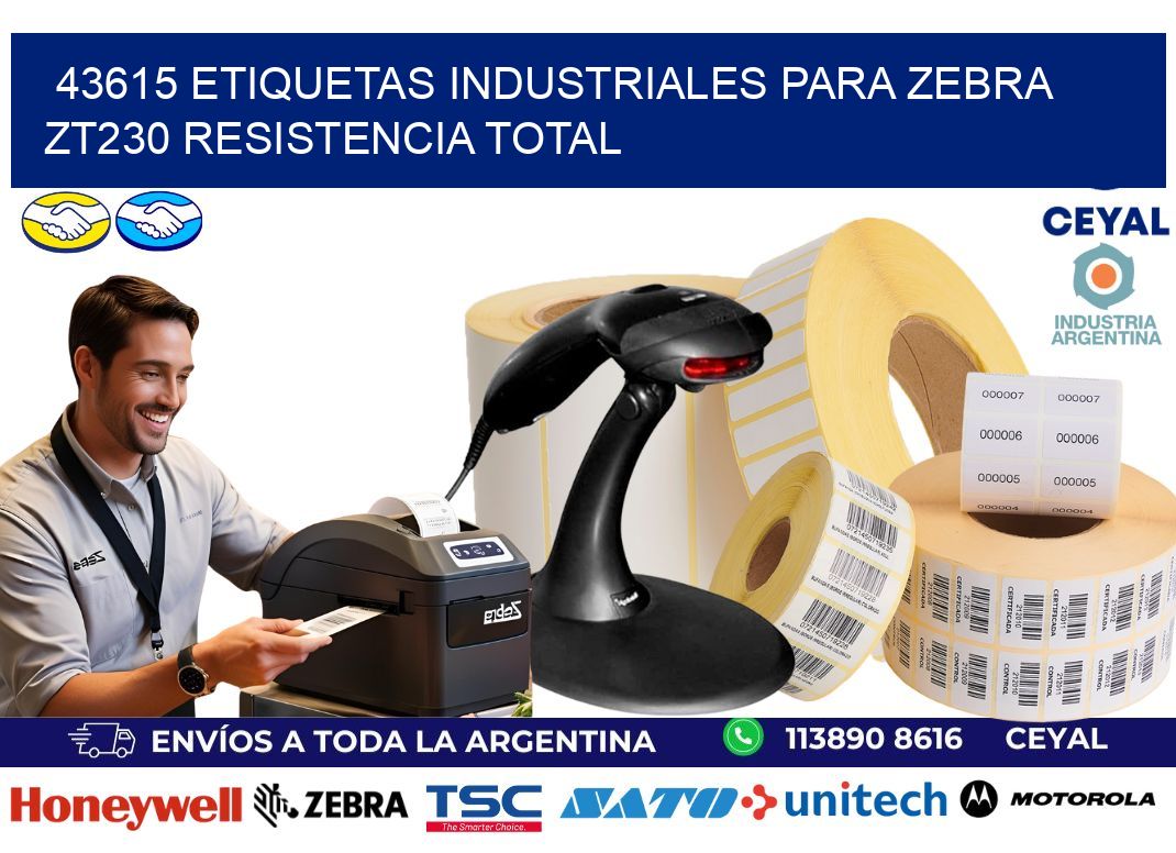 43615 etiquetas industriales para zebra zt230 resistencia total