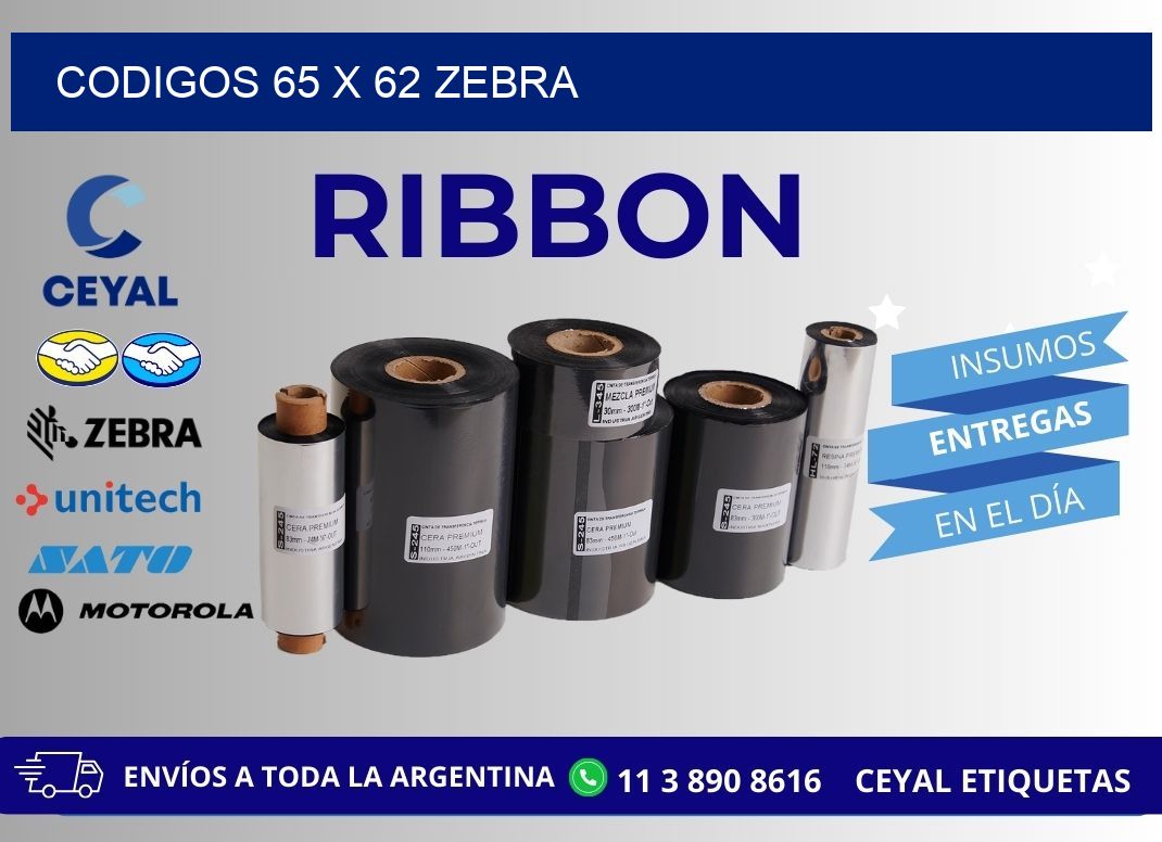 codigos 65 x 62 zebra
