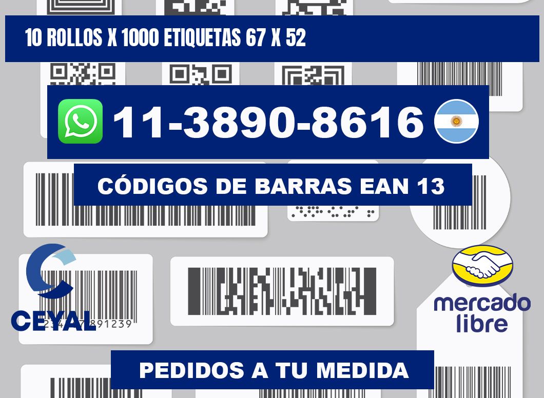 10 rollos x 1000 etiquetas 67 x 52