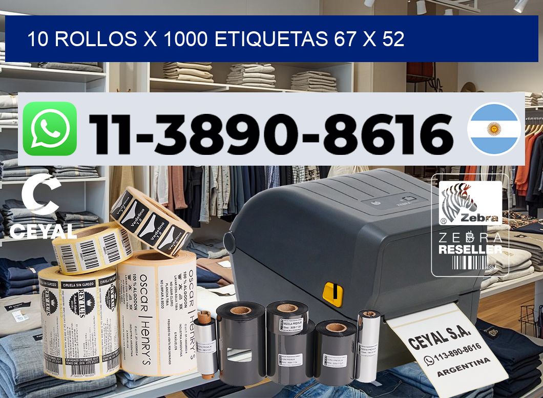 10 rollos x 1000 etiquetas 67 x 52