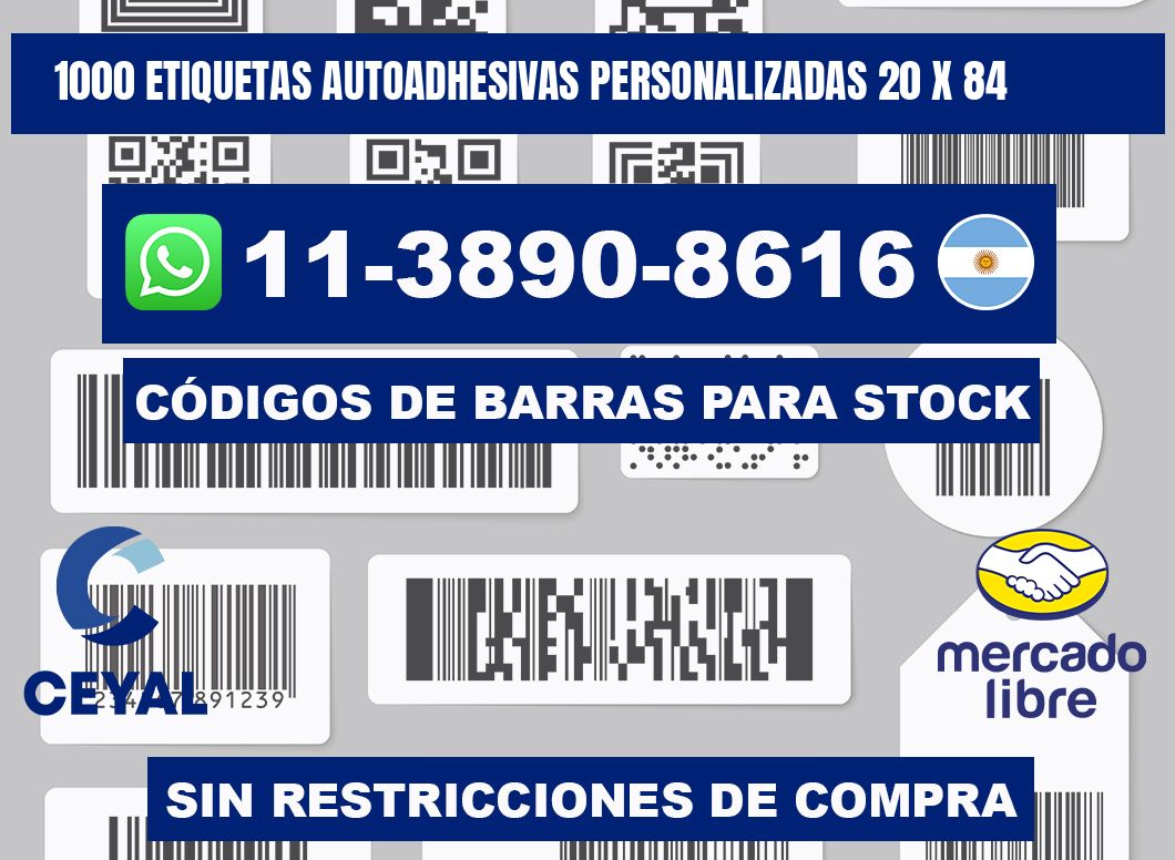 1000 Etiquetas autoadhesivas personalizadas 20 x 84