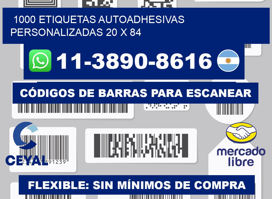 1000 Etiquetas autoadhesivas personalizadas 20 x 84