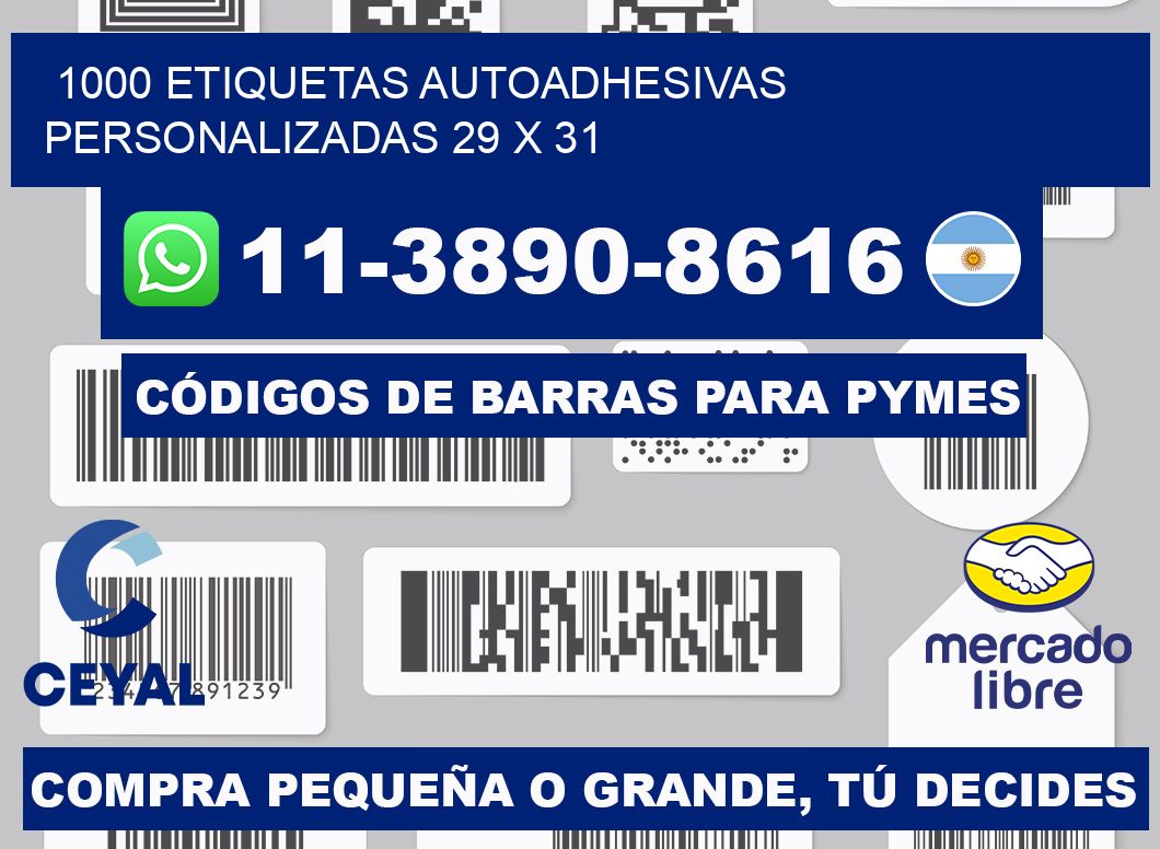 1000 Etiquetas autoadhesivas personalizadas 29 x 31