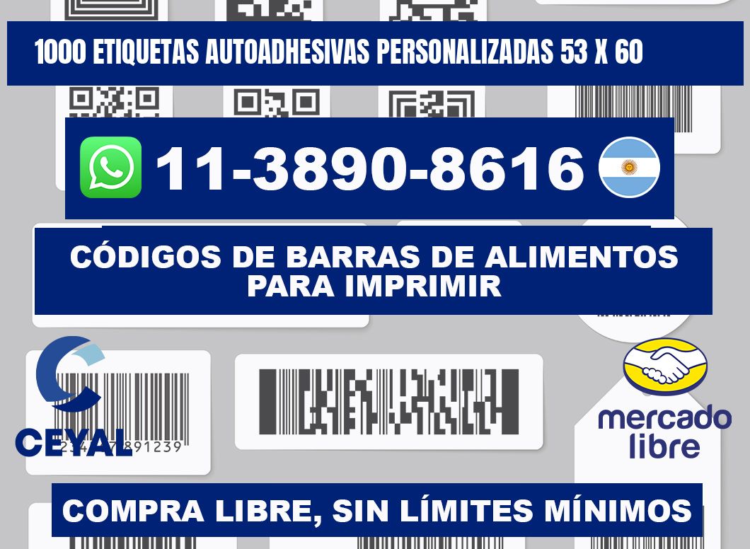 1000 Etiquetas autoadhesivas personalizadas 53 x 60