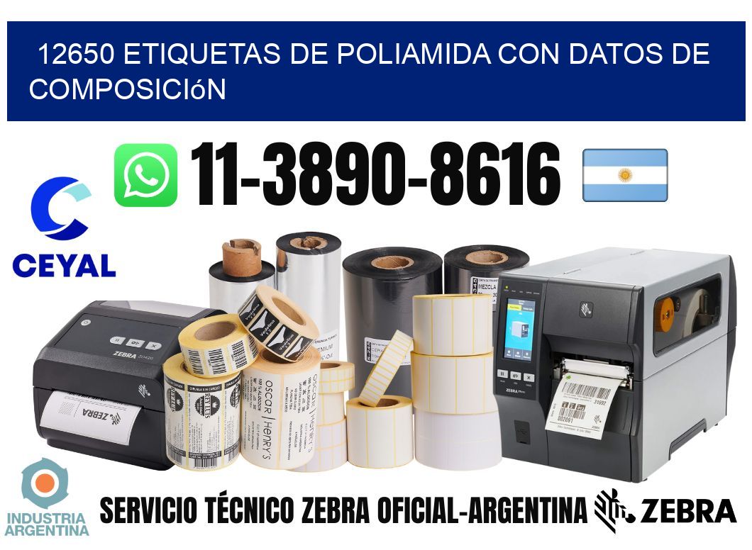 12650 Etiquetas de poliamida con datos de composición