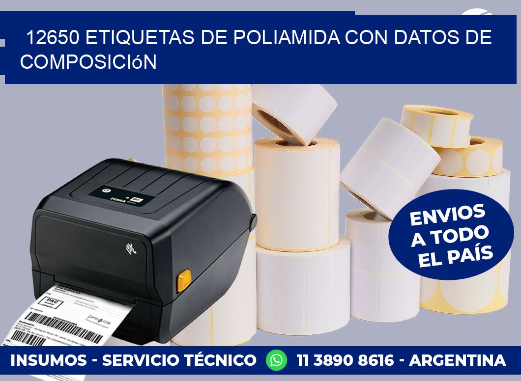 12650 Etiquetas de poliamida con datos de composición