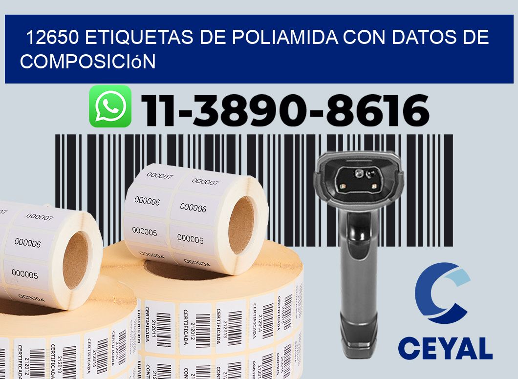12650 Etiquetas de poliamida con datos de composición