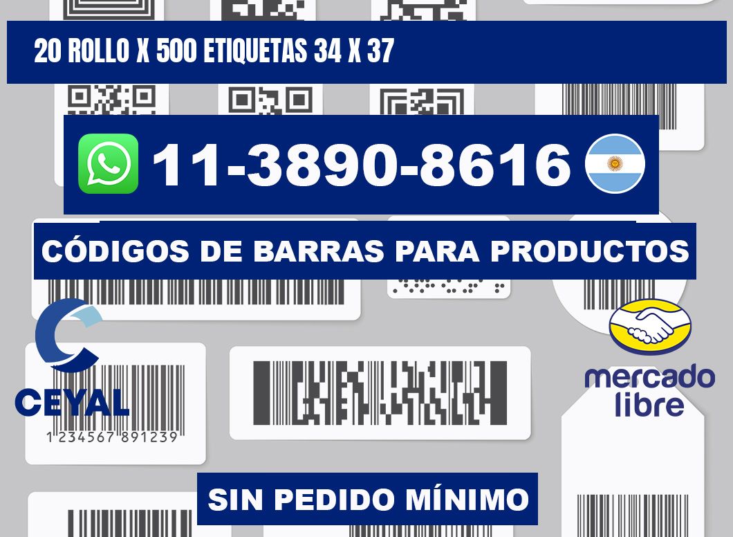 20 rollo x 500 etiquetas 34 x 37