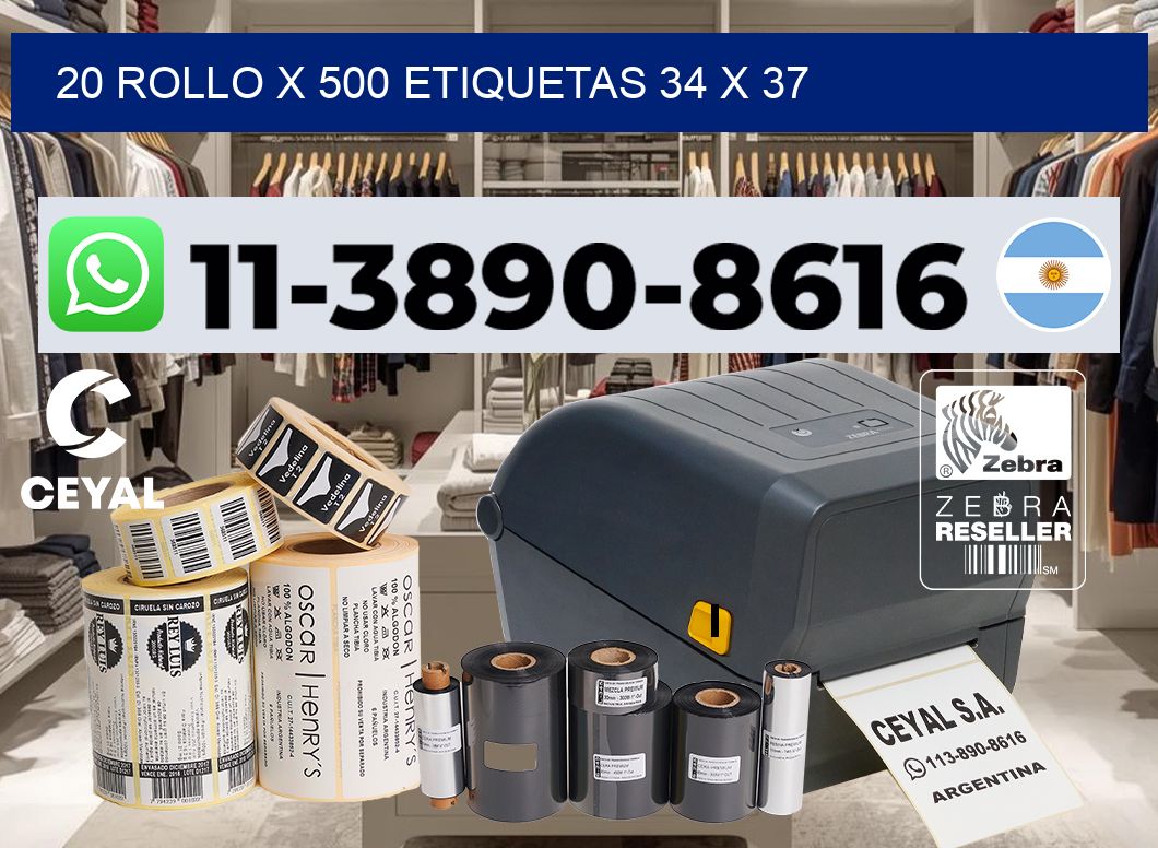 20 rollo x 500 etiquetas 34 x 37