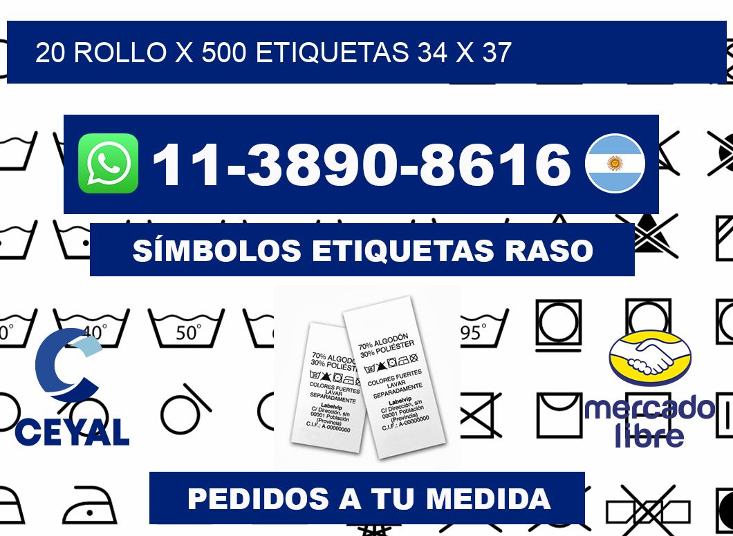 20 rollo x 500 etiquetas 34 x 37
