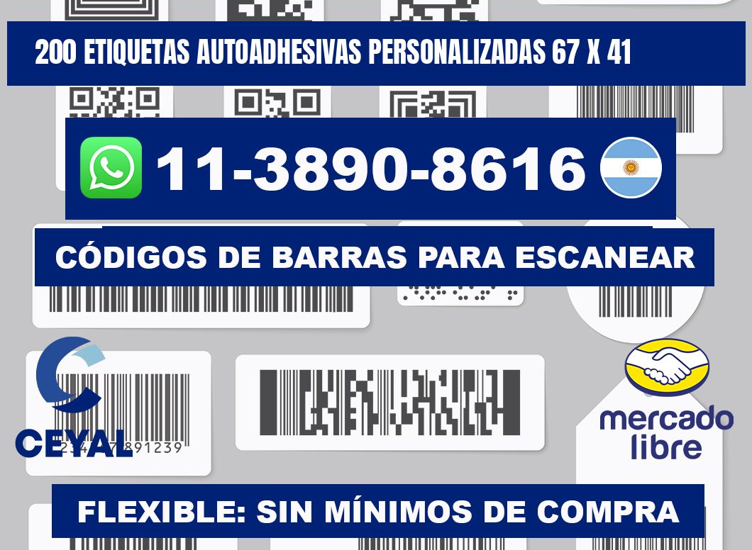 200 Etiquetas autoadhesivas personalizadas 67 x 41