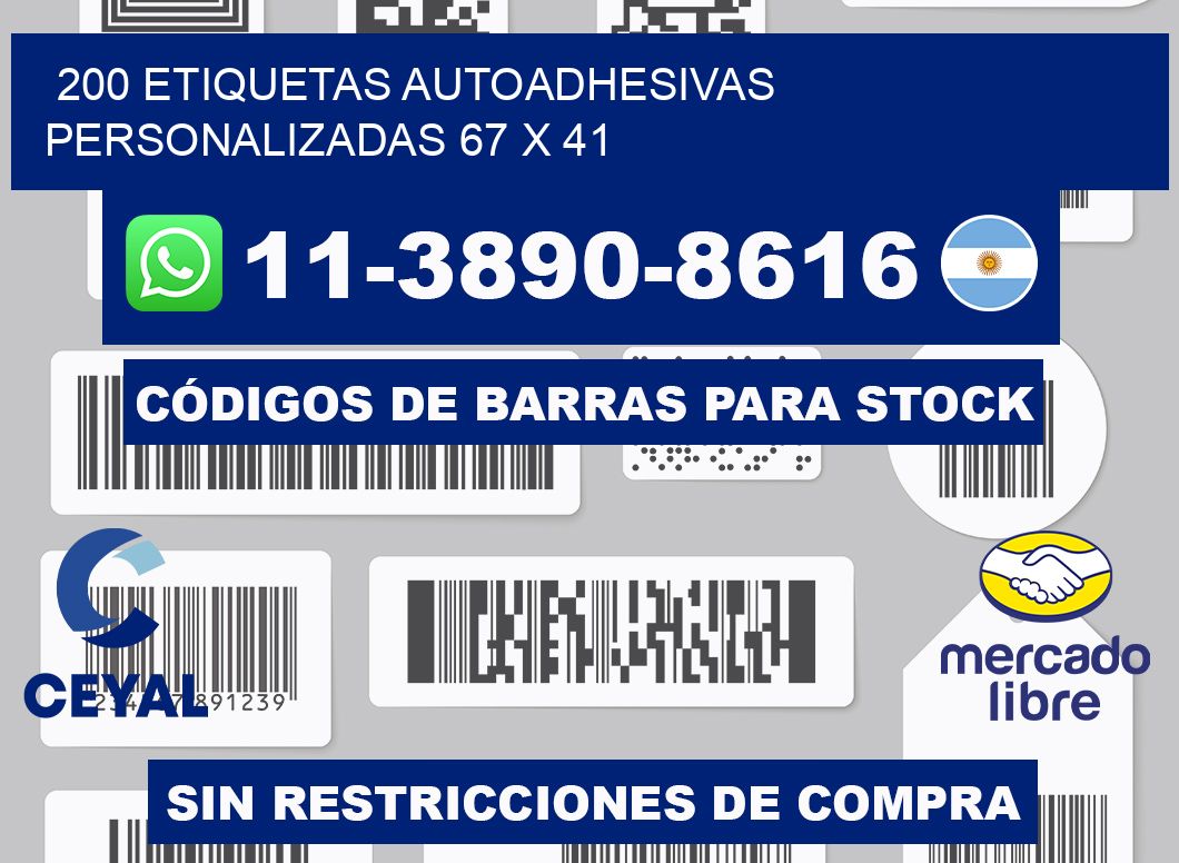200 Etiquetas autoadhesivas personalizadas 67 x 41