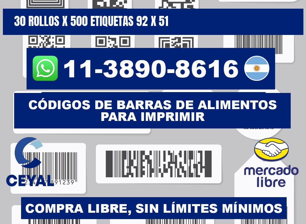 30 rollos x 500 etiquetas 92 x 51