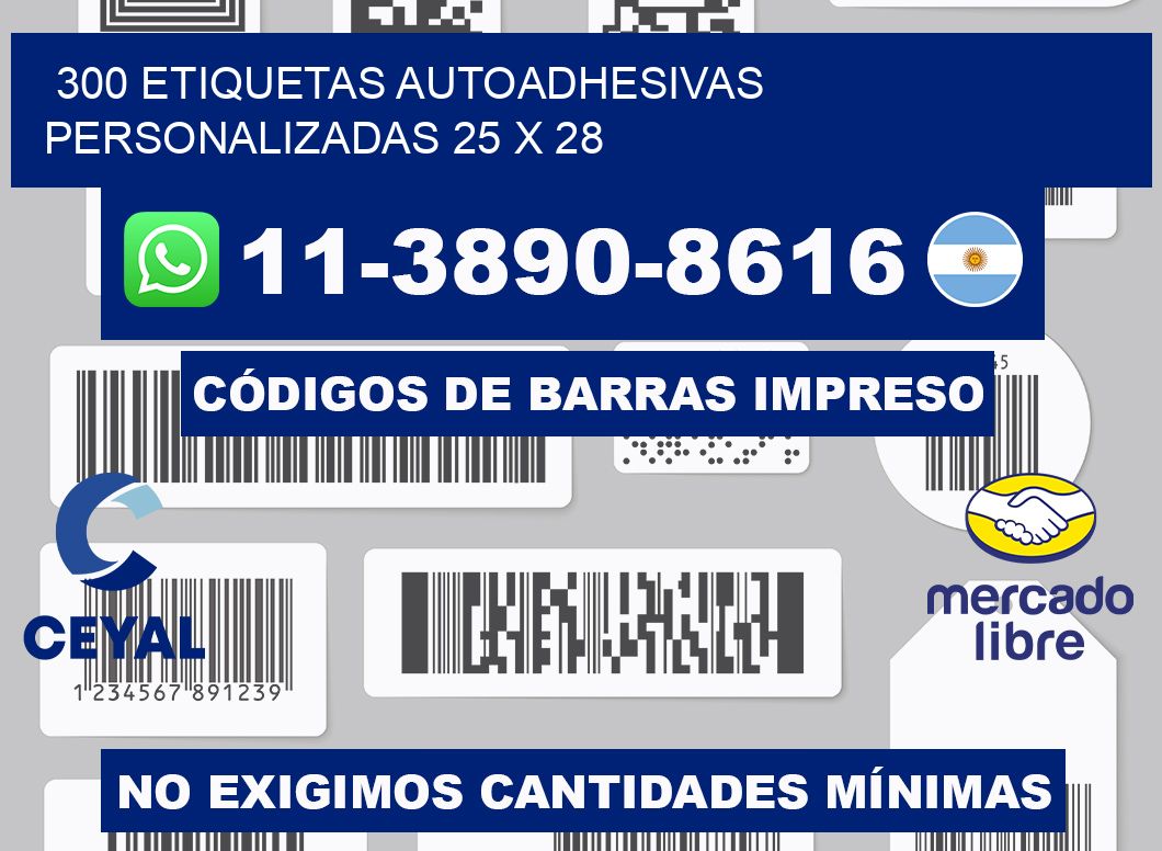300 Etiquetas autoadhesivas personalizadas 25 x 28