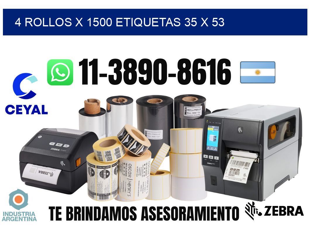 4 rollos x 1500 etiquetas 35 x 53