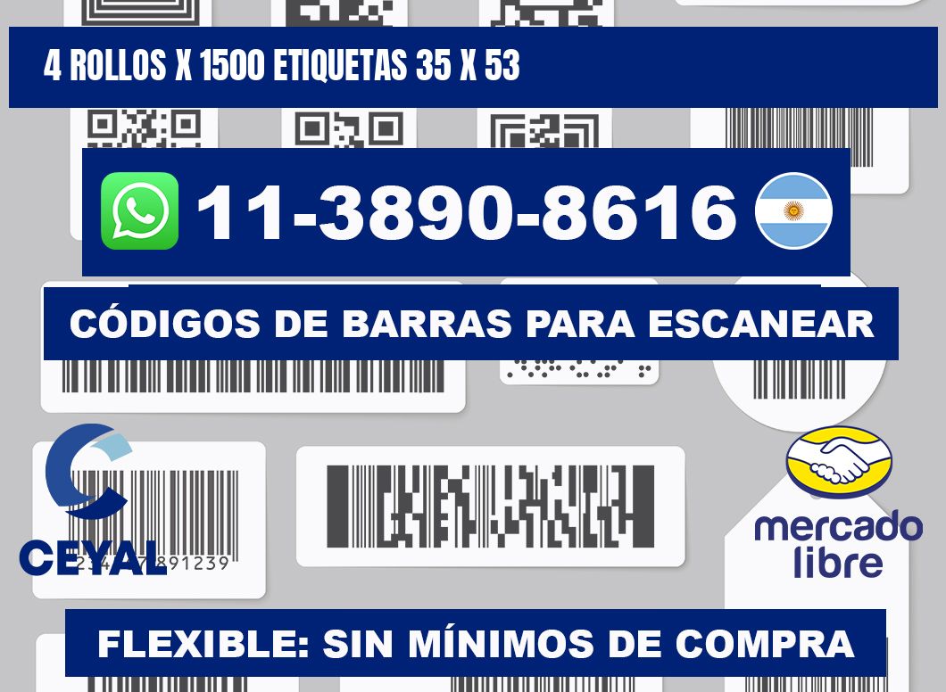 4 rollos x 1500 etiquetas 35 x 53