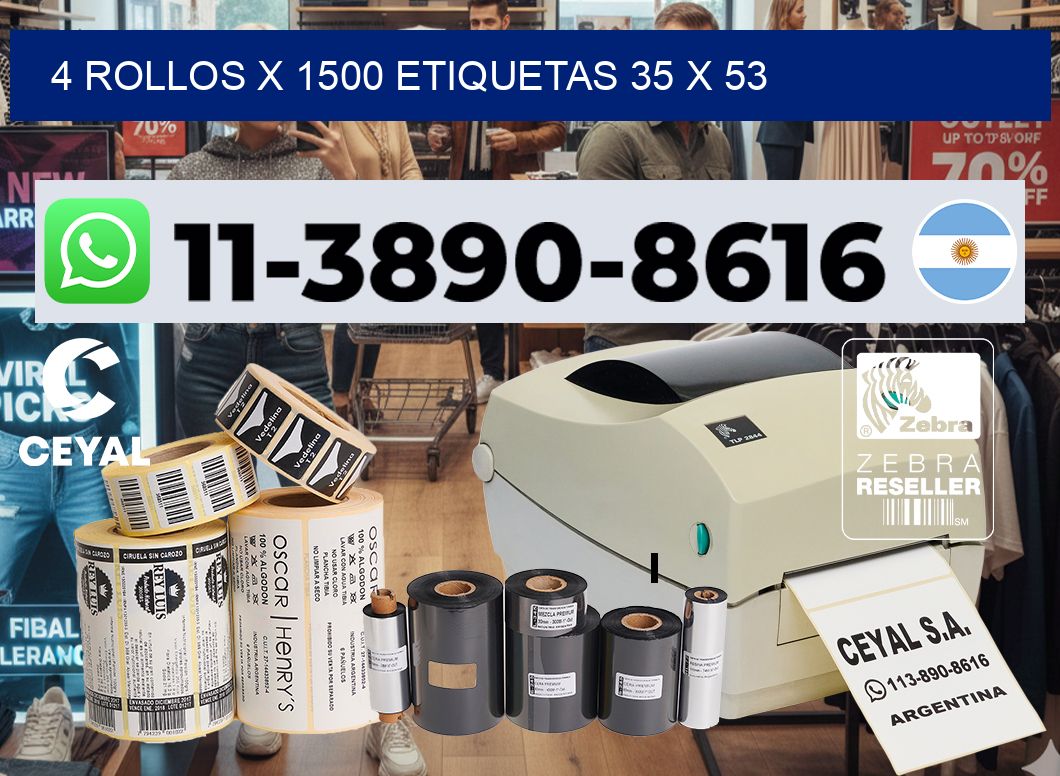 4 rollos x 1500 etiquetas 35 x 53