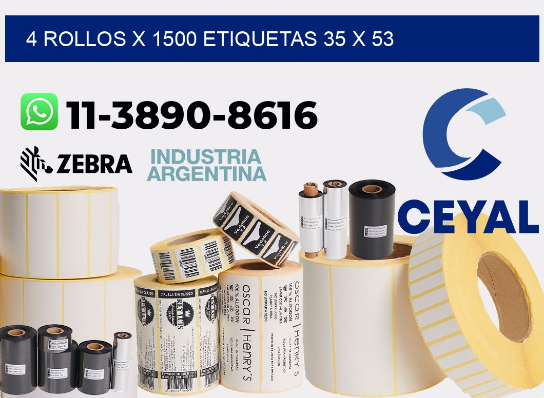 4 rollos x 1500 etiquetas 35 x 53