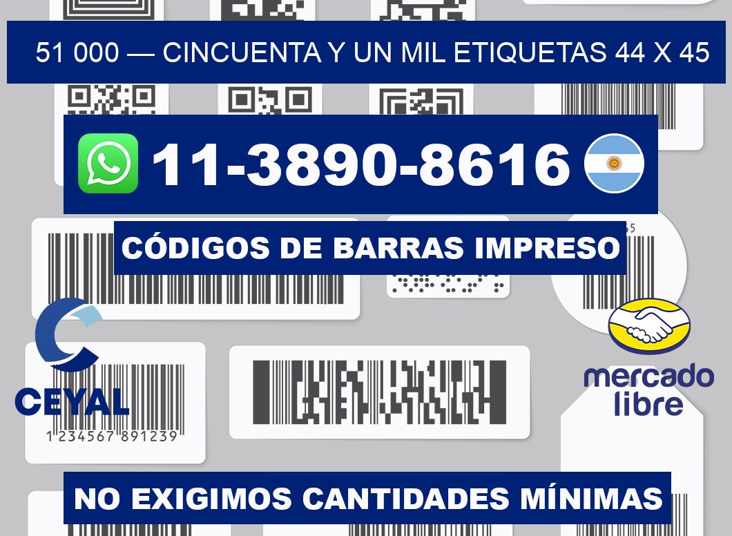 51 000 — cincuenta y un mil etiquetas 44 x 45