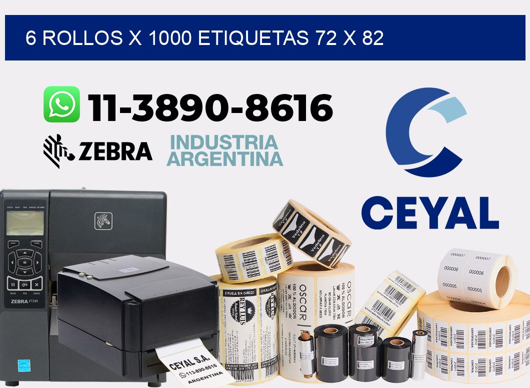 6 rollos x 1000 etiquetas 72 x 82