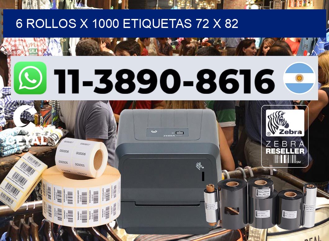 6 rollos x 1000 etiquetas 72 x 82