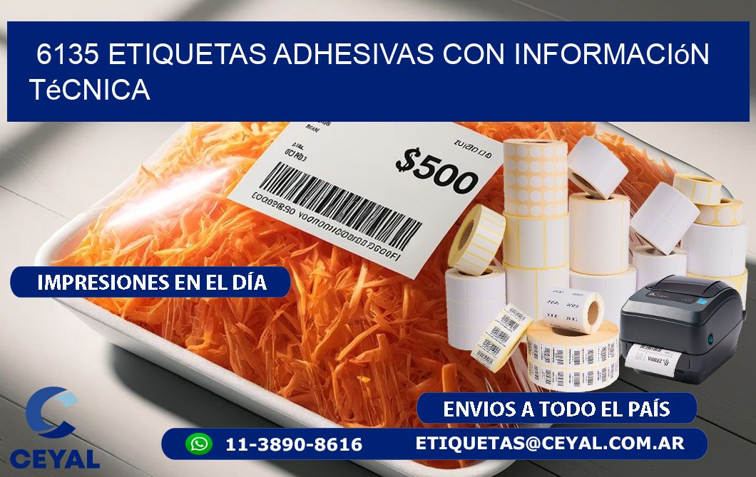 6135 Etiquetas adhesivas con información técnica