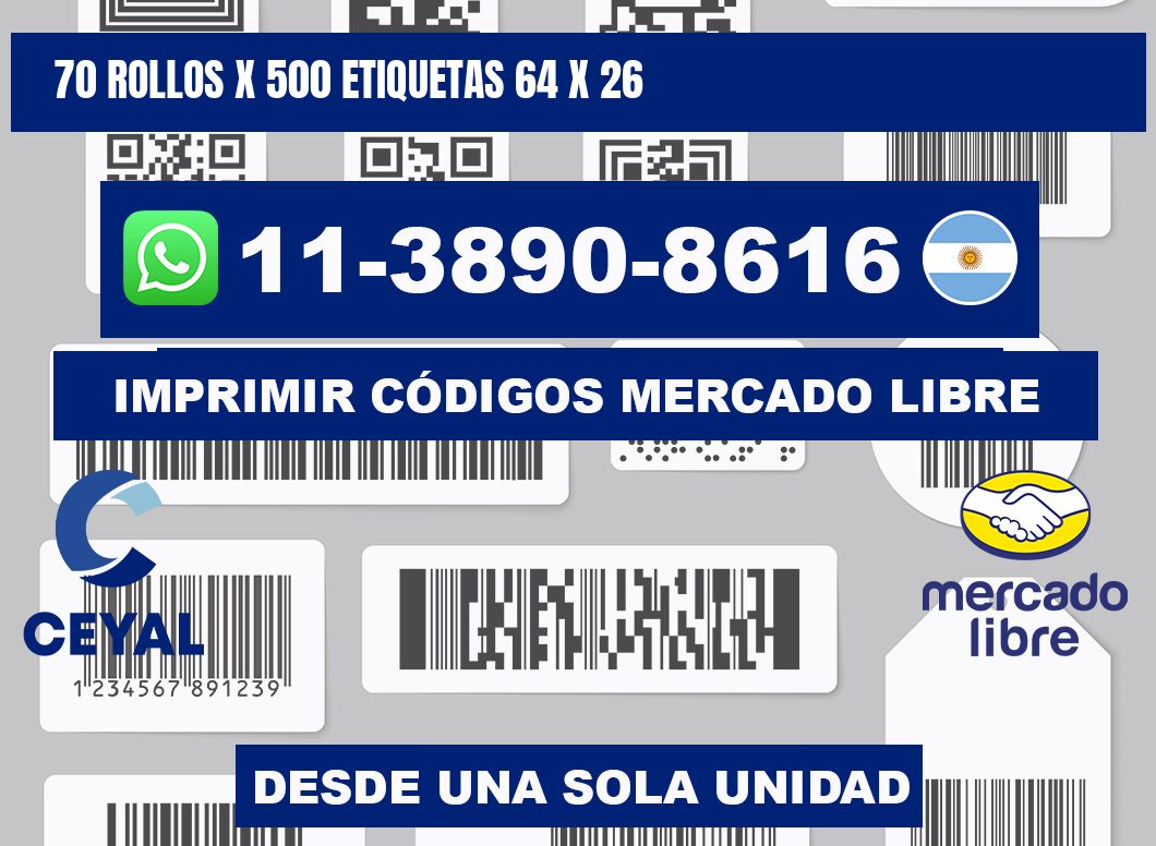 70 rollos x 500 etiquetas 64 x 26
