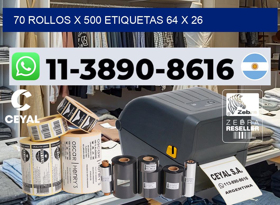 70 rollos x 500 etiquetas 64 x 26