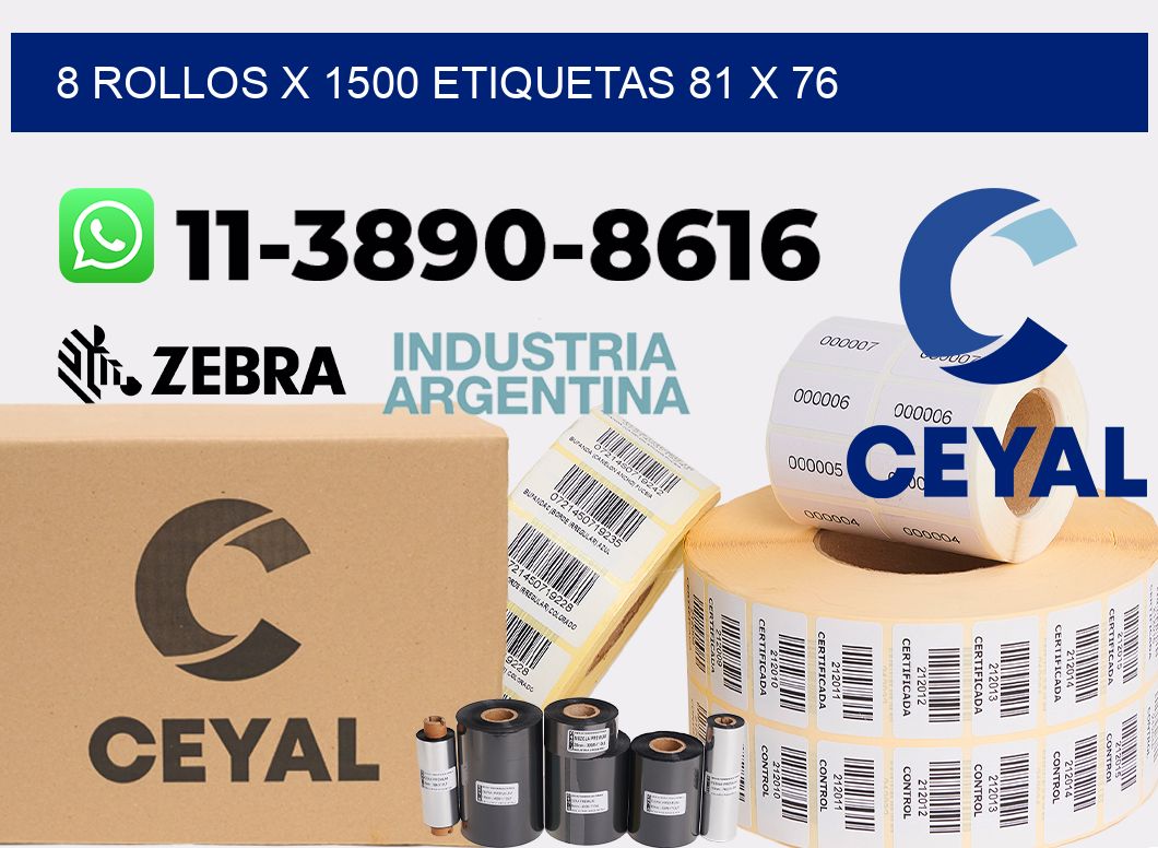 8 rollos x 1500 etiquetas 81 x 76