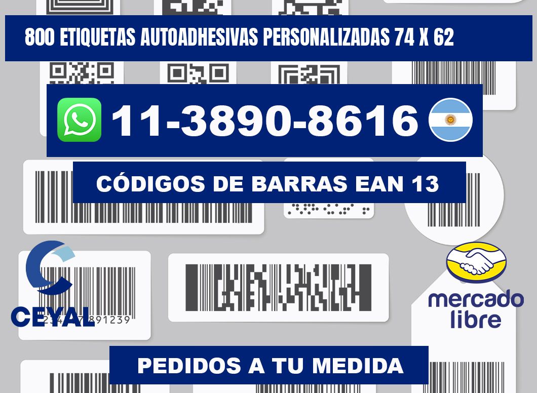 800 Etiquetas autoadhesivas personalizadas 74 x 62
