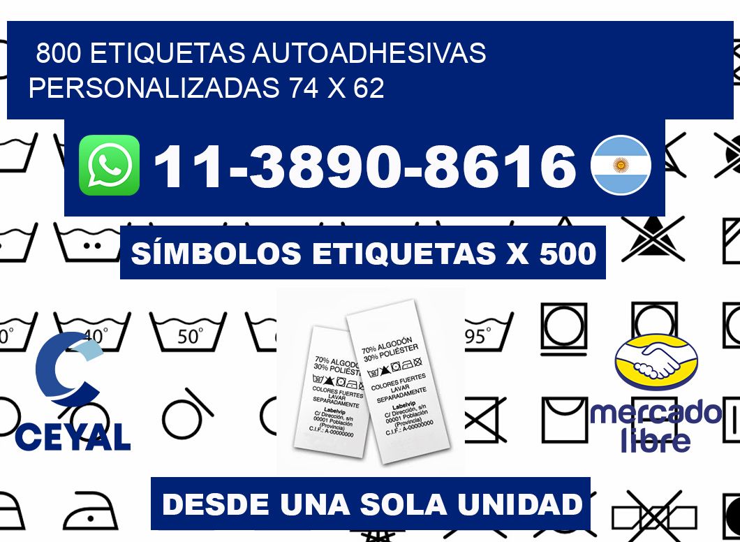 800 Etiquetas autoadhesivas personalizadas 74 x 62
