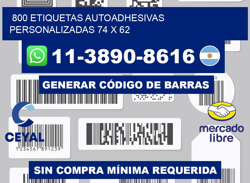 800 Etiquetas autoadhesivas personalizadas 74 x 62